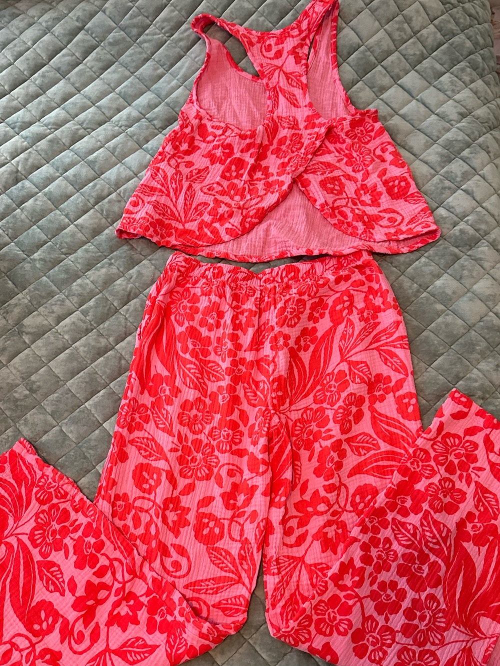 PJ Salvage Pink Floral Tank and Wide-Leg Lounge Set - Picture 3 of 6